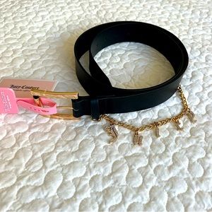 NWT Juicy Couture Belt Black with Gold Chain and Logo  M/L
